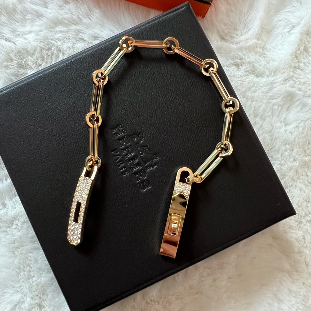 Brand New! ✨ Hermès Kelly Chaine 18K Yelllow Gold diamond bracelet size ST - Picture 5 of 6